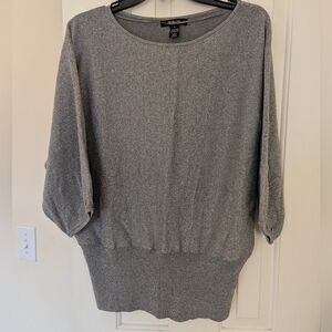 Lightweight sparkly silver sweater with blouson fit, size lrg